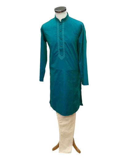 Turquoise Green - Cotton Silky Mens Kurta Set - Sangeet Mehendi Haldi - KCS1150 KK 0923