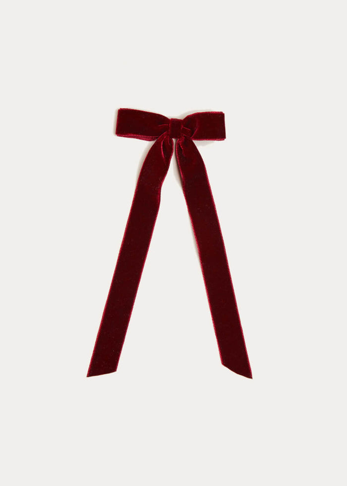 Velvet Long-Bow Clip in Burgundy HAIR ACCESSORIES from Pepa London