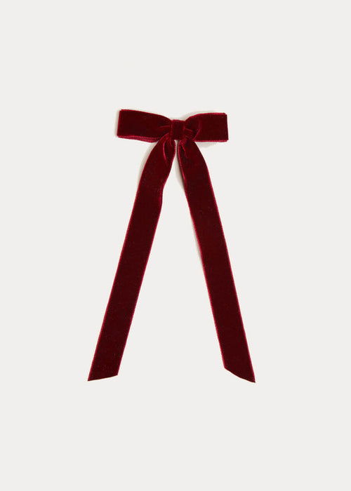 Velvet Long-Bow Clip in Burgundy HAIR ACCESSORIES from Pepa London