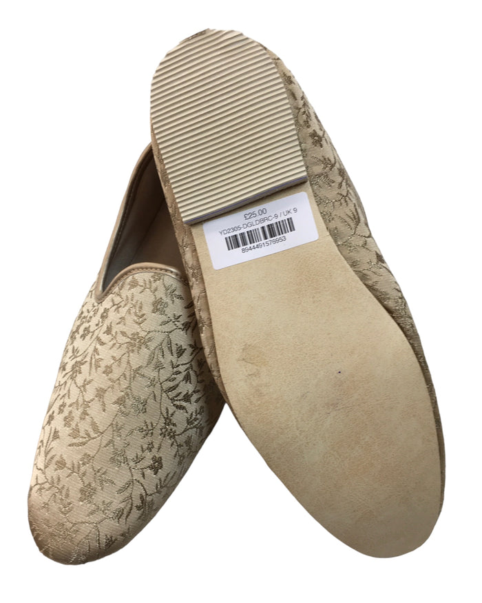 Very Comfortable Dark Gold Brocade Loafer Style Mojri - Indian Mens shoes - Mojari , Khossay -  YD2305