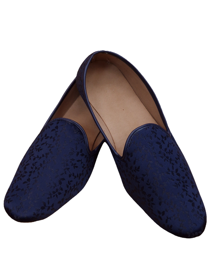 Very comfortable Dark Navy Blue Self Woven Loafer style Mojri - Indian Mens shoes - Mojari, Khossay -  YD2207 C