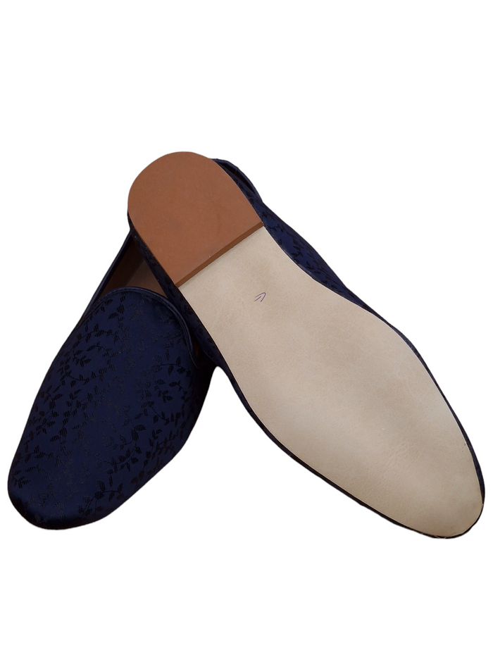 Very comfortable Dark Navy Blue Self Woven Loafer style Mojri - Indian Mens shoes - Mojari, Khossay -  YD2207 C