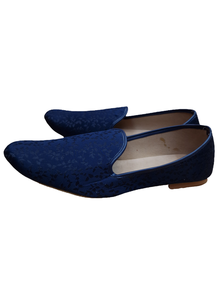 Very comfortable Dark Navy Blue Self Woven Loafer style Mojri - Indian Mens shoes - Mojari, Khossay -  YD2207 C