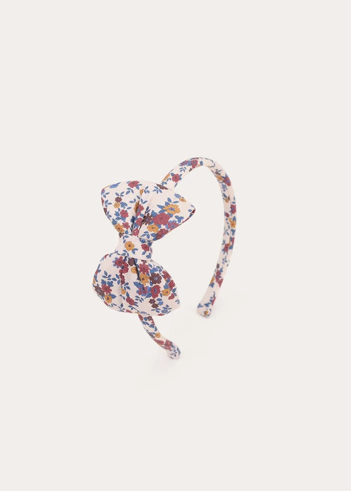 Victoria Floral Medium Bow Hairband in Burgundy Hair Accessories from Pepa London
