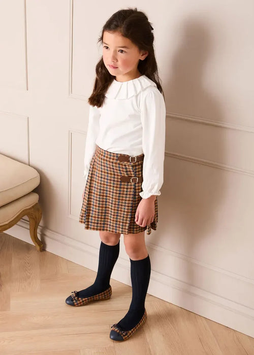 Vincent Check Buckle Detail Pleated Skirt in Brown (2-12Y) SKIRTS from Pepa London