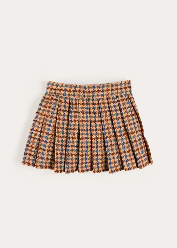 Vincent Check Buckle Detail Pleated Skirt in Brown (2-12Y) SKIRTS from Pepa London
