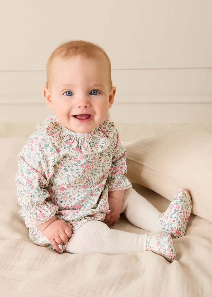Violet Floral Frill Collar Blouse in Pink (3-12mths) Blouses from Pepa London