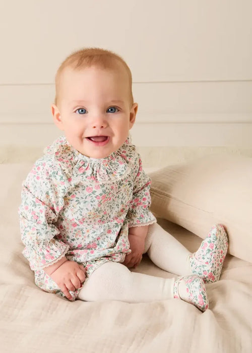 Violet Floral Frill Collar Blouse in Pink (3-12mths) Blouses from Pepa London