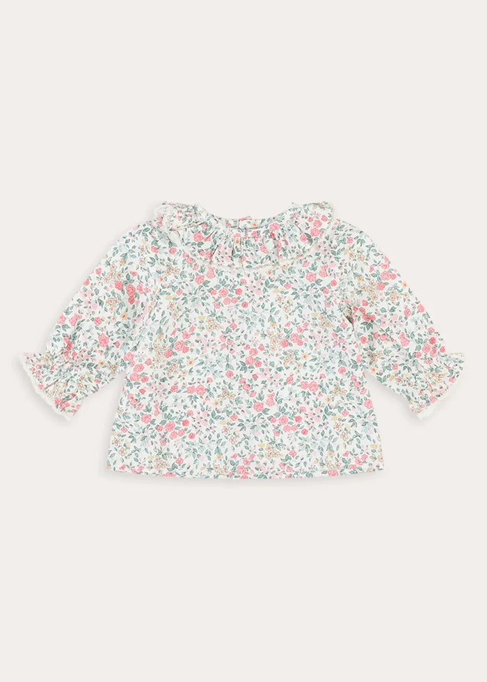 Violet Floral Frill Collar Blouse in Pink (3-12mths) Blouses from Pepa London