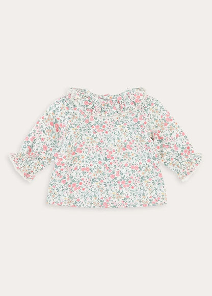 Violet Floral Frill Collar Blouse in Pink (3-12mths) Blouses from Pepa London