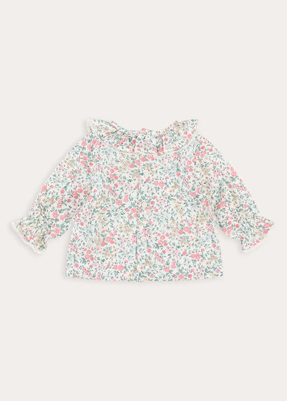 Violet Floral Frill Collar Blouse in Pink (3-12mths) Blouses from Pepa London