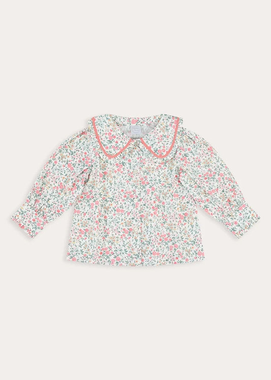 Violet Floral Frill Collar Detail Blouse in Pink (18mths-10yrs) Blouses from Pepa London