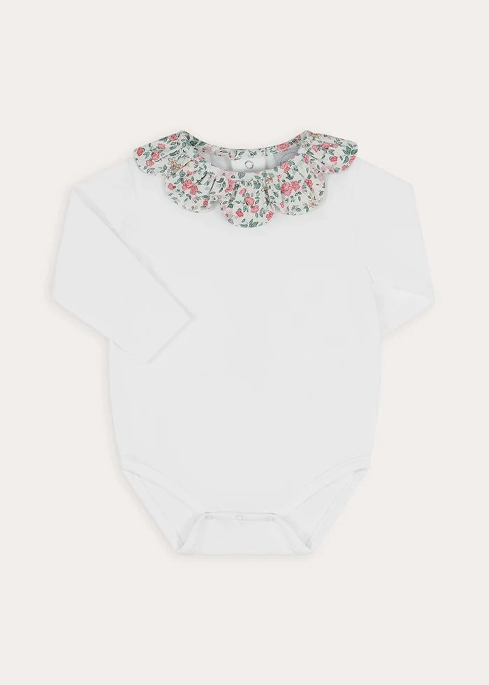 Violet Floral Petal Collar Bodysuit in Pink (1mth-3yrs) Tops & Bodysuits from Pepa London