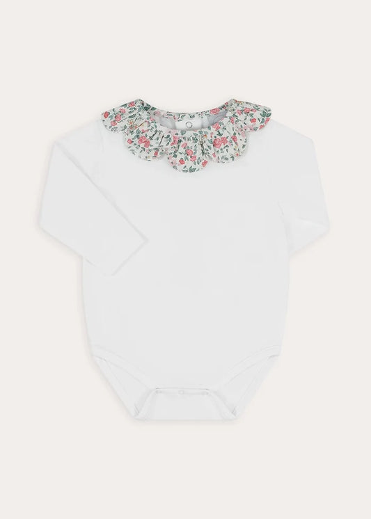 Violet Floral Petal Collar Bodysuit in Pink (1mth-3yrs) Tops & Bodysuits from Pepa London