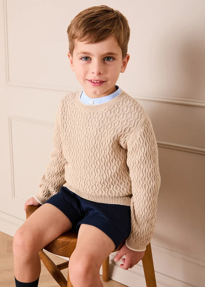 Wave Knit Jumper in Beige (3-10yrs) KNITWEAR from Pepa London