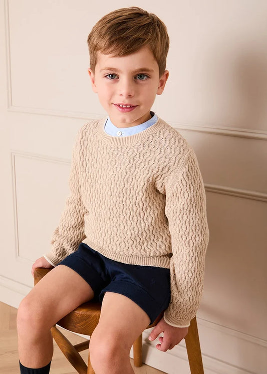 Wave Knit Jumper in Beige (3-10yrs) KNITWEAR from Pepa London
