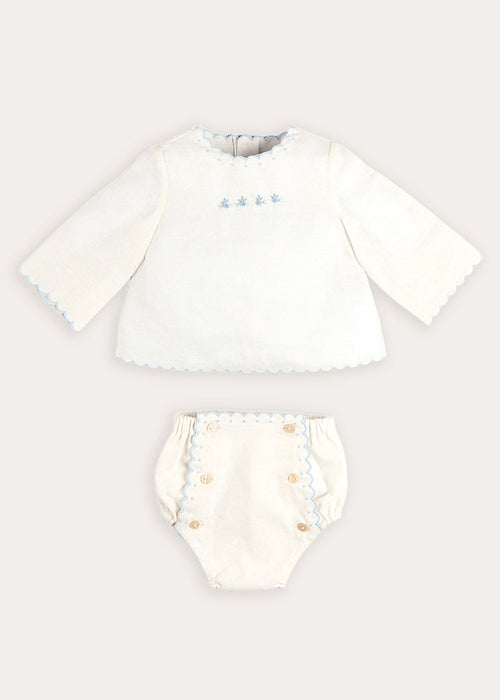Whale Embroidered Scallop Edge Two Piece Set in Blue (1-6mths) TWO PIECE SETS from Pepa London