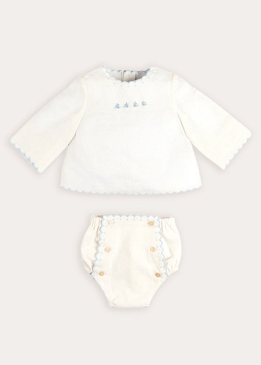 Whale Embroidered Scallop Edge Two Piece Set in Blue (1-6mths) TWO PIECE SETS from Pepa London