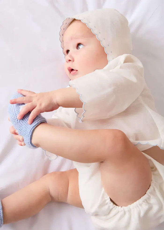 Whale Embroidered Scallop Edge Two Piece Set in Blue (1-6mths) TWO PIECE SETS from Pepa London