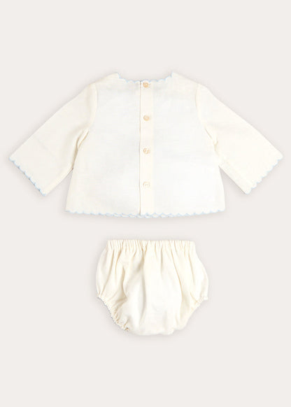 Whale Embroidered Scallop Edge Two Piece Set in Blue (1-6mths) TWO PIECE SETS from Pepa London