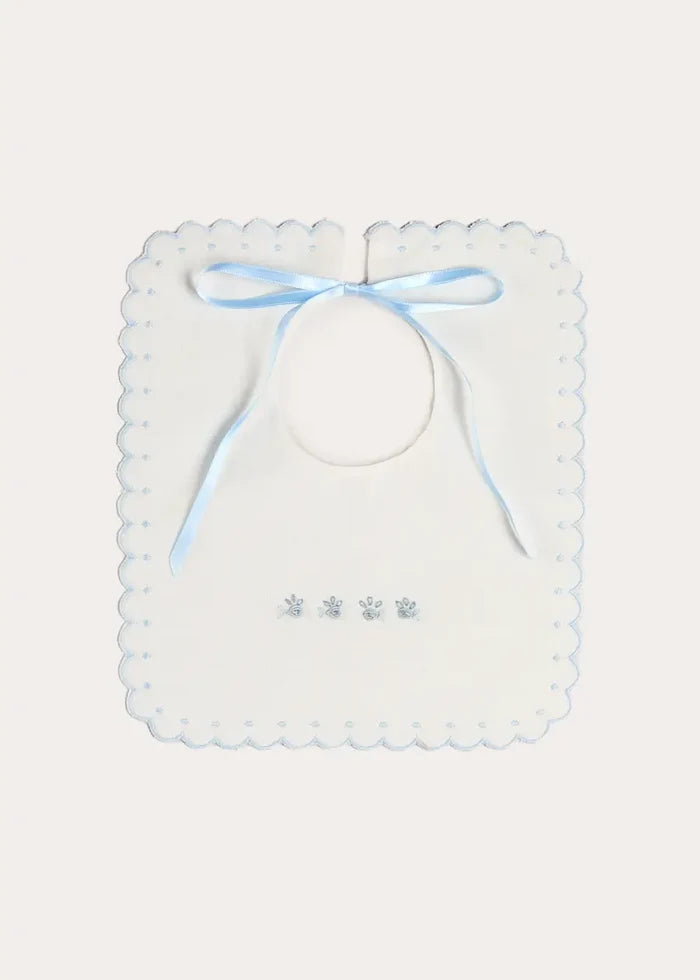 Whale Hand Embroidered Scallop Edge Square Bib in Blue ACCESSORIES from Pepa London