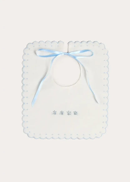 Whale Hand Embroidered Scallop Edge Square Bib in Blue ACCESSORIES from Pepa London