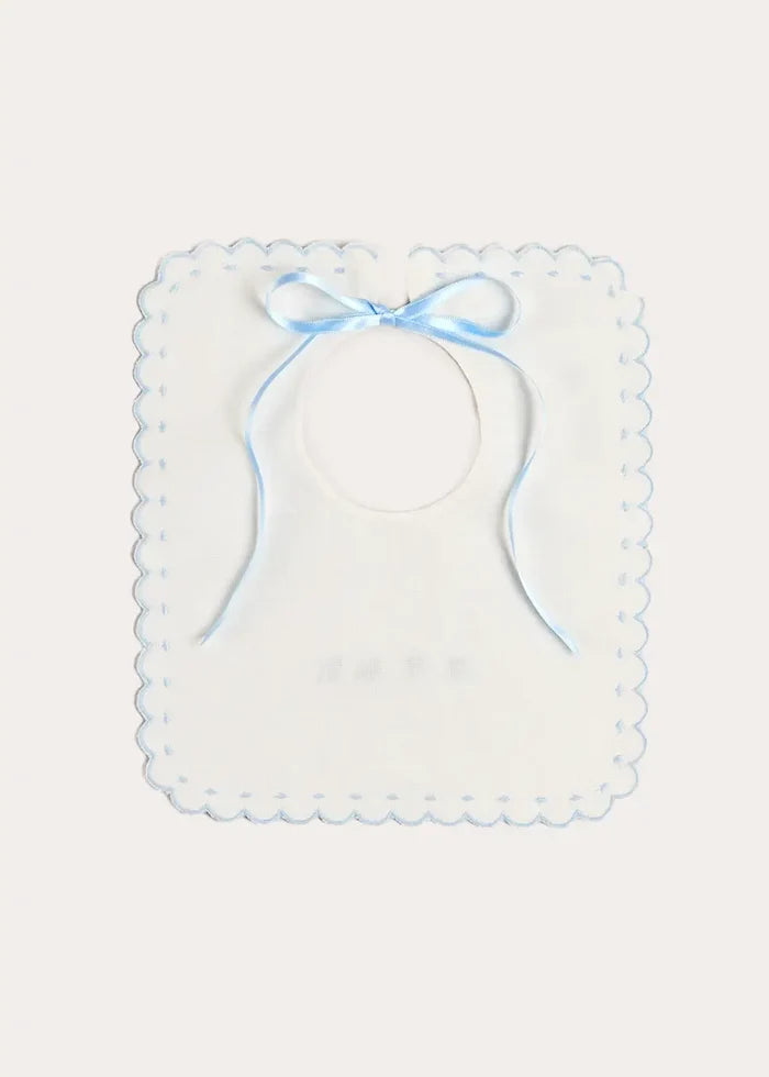 Whale Hand Embroidered Scallop Edge Square Bib in Blue ACCESSORIES from Pepa London
