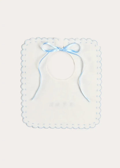 Whale Hand Embroidered Scallop Edge Square Bib in Blue ACCESSORIES from Pepa London