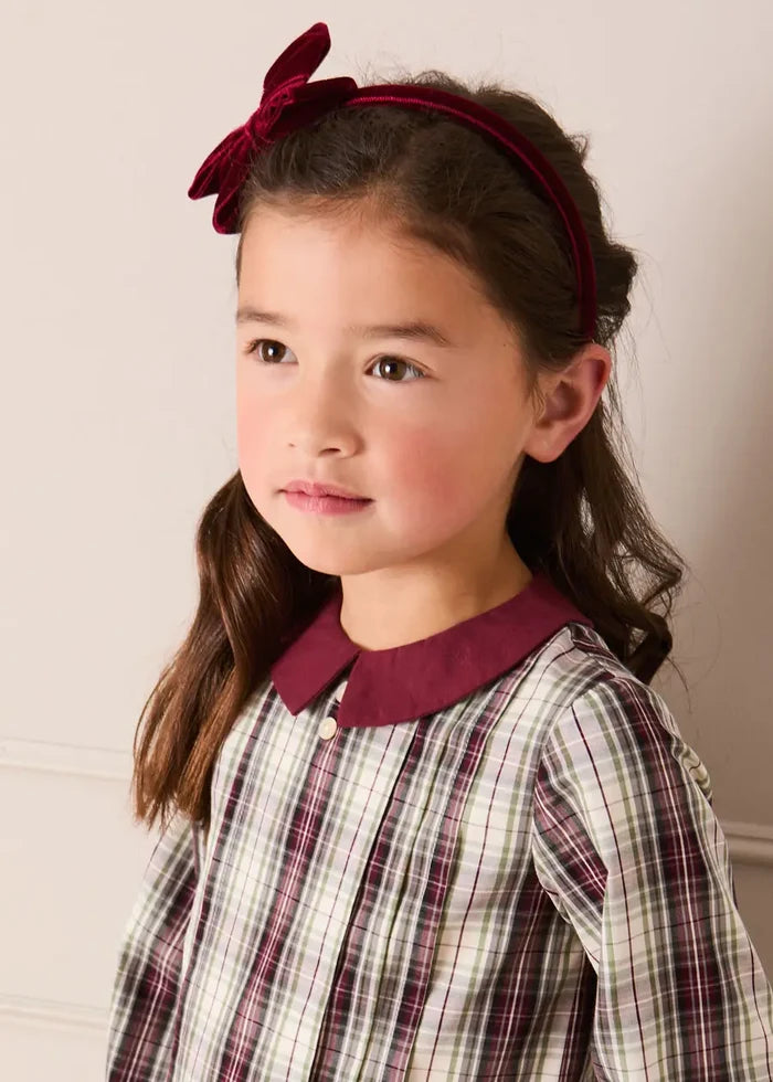 Whittaker Check Long Sleeve Pleated Dress in Burgundy (18mths-12yrs) DRESSES from Pepa London