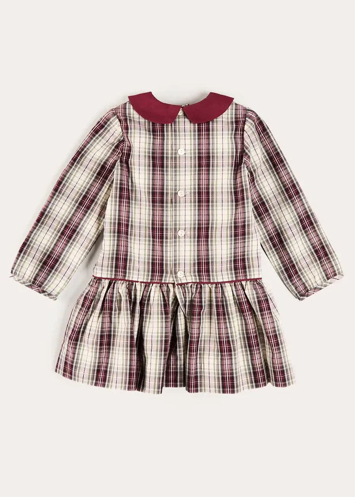 Whittaker Check Long Sleeve Pleated Dress in Burgundy (18mths-12yrs) DRESSES from Pepa London