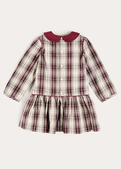 Whittaker Check Long Sleeve Pleated Dress in Burgundy (18mths-12yrs) DRESSES from Pepa London