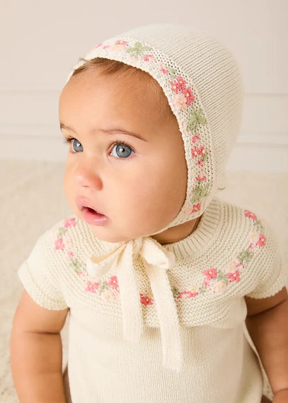 Wildflower Embroidered Bonnet in Cream BONNETS from Pepa London