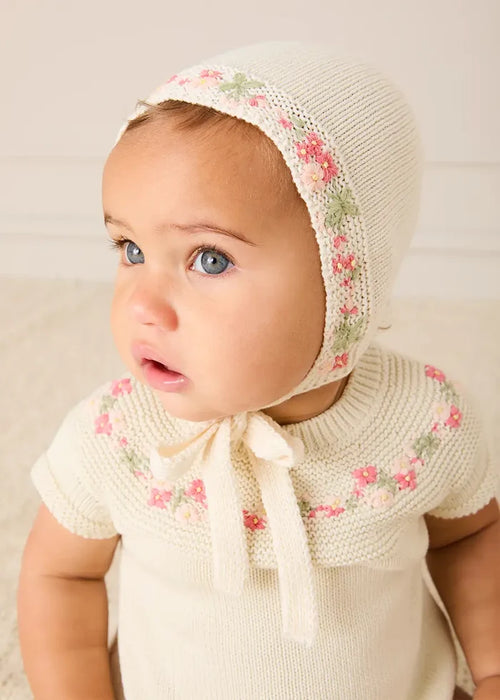Wildflower Embroidered Bonnet in Cream BONNETS from Pepa London