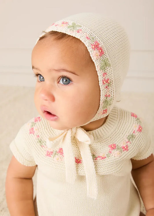 Wildflower Embroidered Bonnet in Cream BONNETS from Pepa London