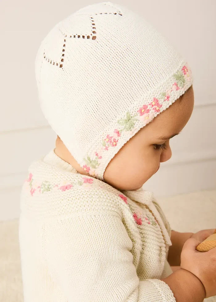 Wildflower Embroidered Bonnet in Cream BONNETS from Pepa London