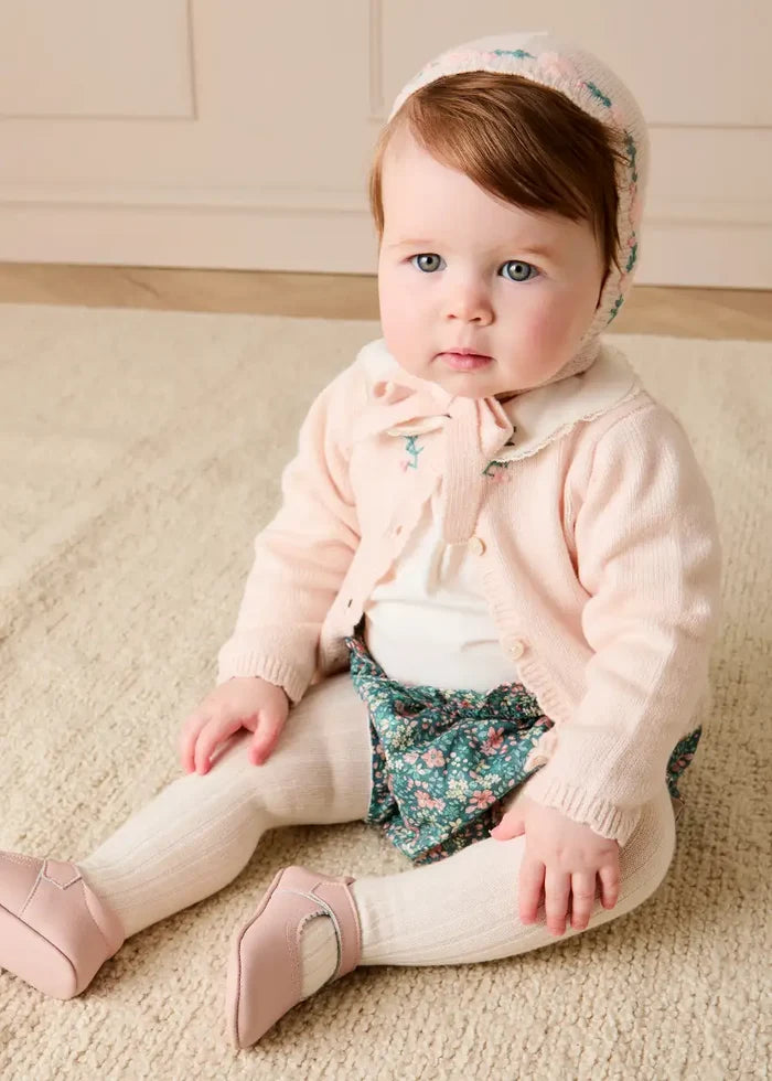 Wildflower Embroidered Knitted Cardigan in Pale Pink (3mths-4yrs) Knitwear from Pepa London