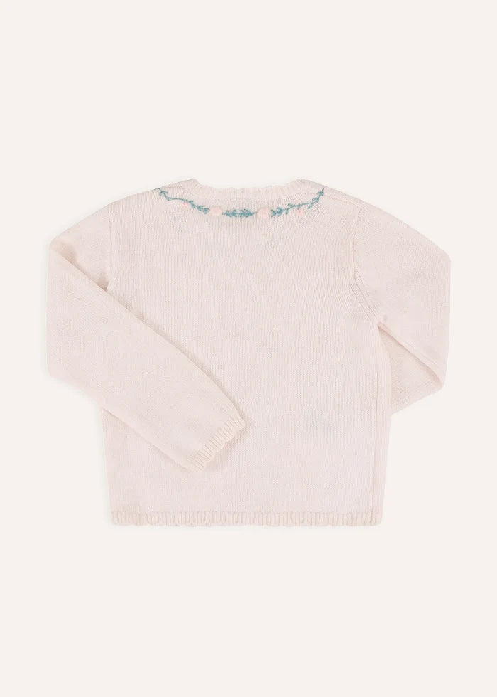 Wildflower Embroidered Knitted Cardigan in Pale Pink (3mths-4yrs) Knitwear from Pepa London