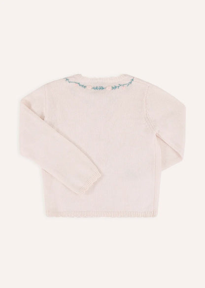 Wildflower Embroidered Knitted Cardigan in Pale Pink (3mths-4yrs) Knitwear from Pepa London