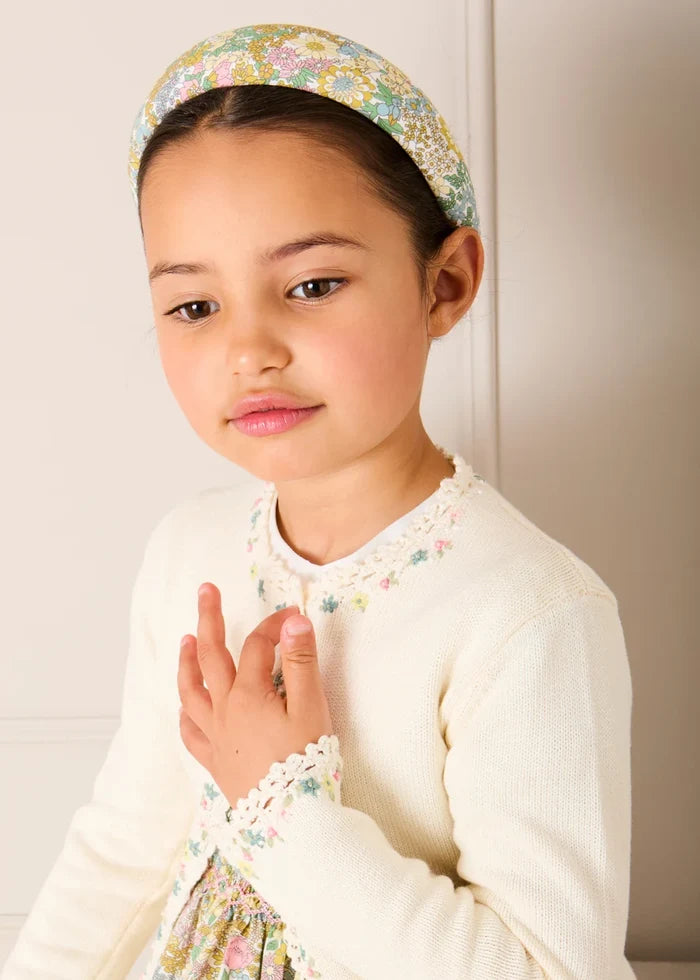 Wildflower Embroidered Openwork Detail Cotton Cardigan in Cream (18mths- 10yrs) KNITWEAR from Pepa London