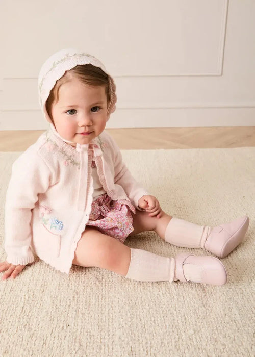 Wildflower Embroidered Pocket Detail Cashmere Blend Cardigan in Pink (1mth-3yrs) KNITWEAR from Pepa London