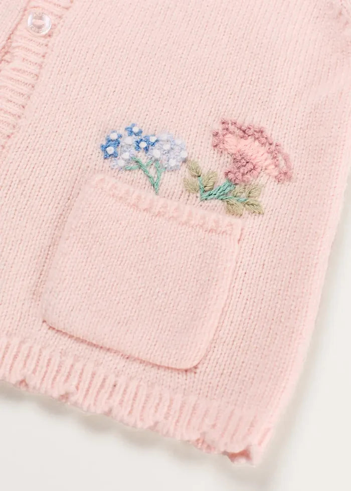 Wildflower Embroidered Pocket Detail Cashmere Blend Cardigan in Pink (1mth-3yrs) KNITWEAR from Pepa London