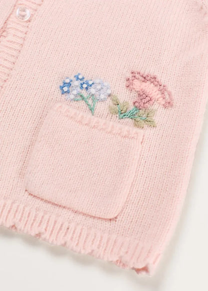 Wildflower Embroidered Pocket Detail Cashmere Blend Cardigan in Pink (1mth-3yrs) KNITWEAR from Pepa London