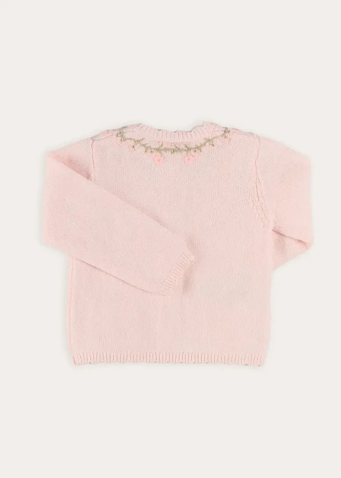 Wildflower Embroidered Pocket Detail Cashmere Blend Cardigan in Pink (1mth-3yrs) KNITWEAR from Pepa London