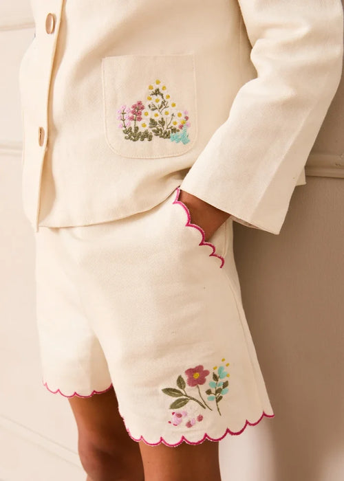 Wildflower Embroidered Scallop Edge Shorts in Cream (4-12yrs) SHORTS from Pepa London