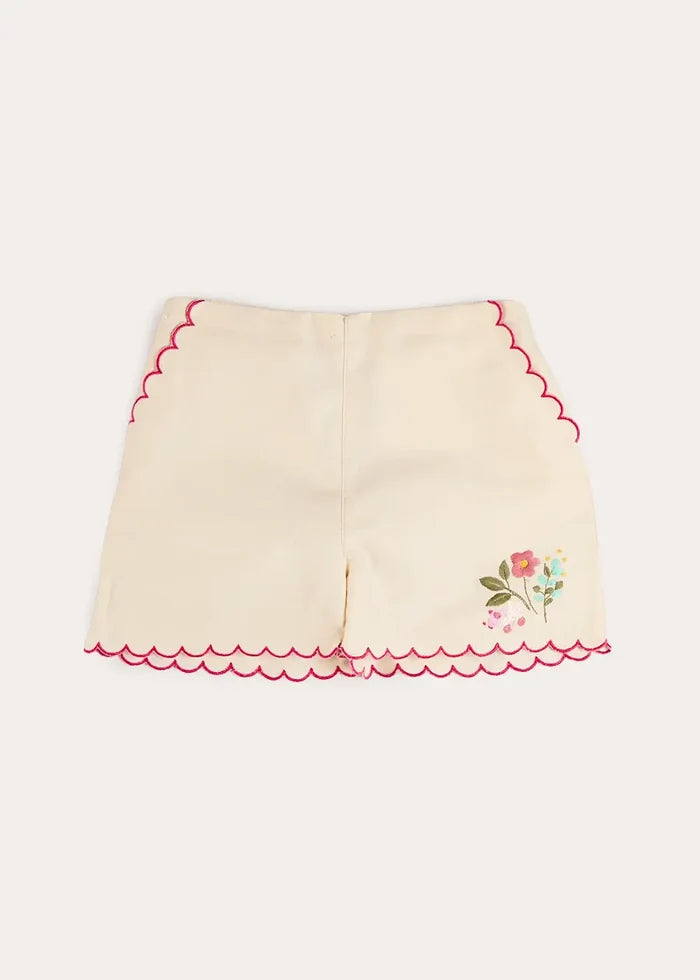 Wildflower Embroidered Scallop Edge Shorts in Cream (4-12yrs) SHORTS from Pepa London