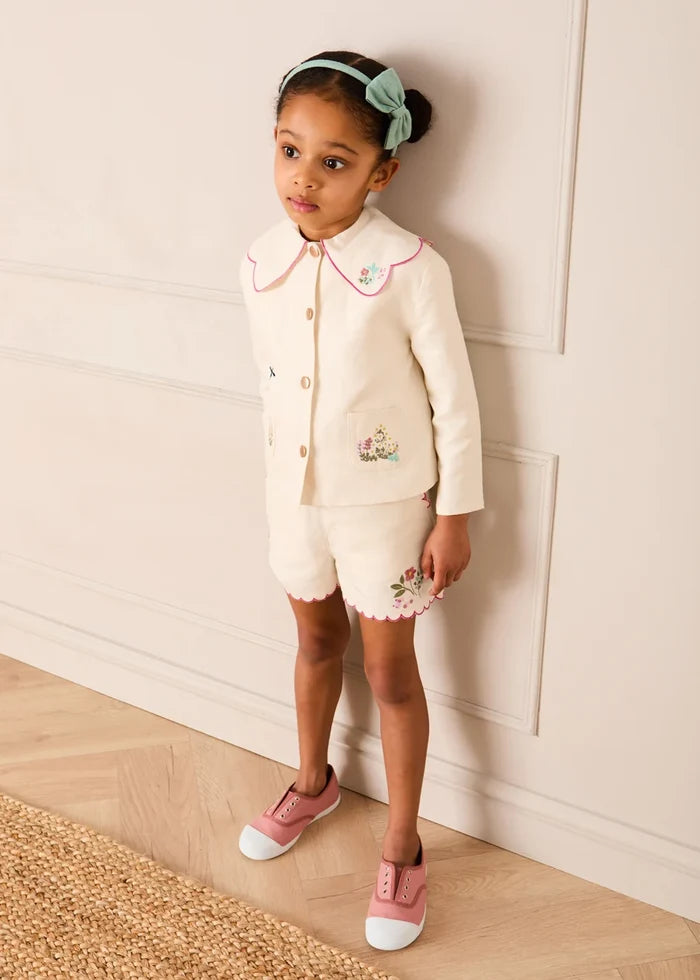 Wildflower Embroidered Scallop Edge Shorts in Cream (4-12yrs) SHORTS from Pepa London