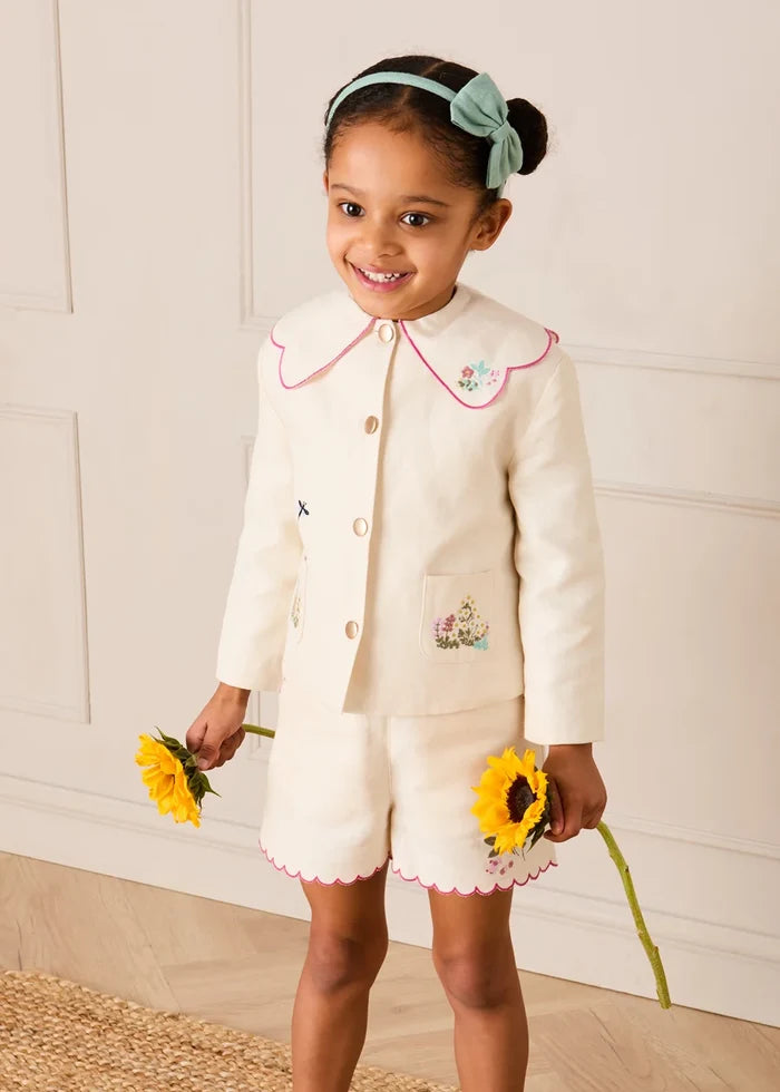 Wildflower Embroidered Scallop Edge Shorts in Cream (4-12yrs) SHORTS from Pepa London