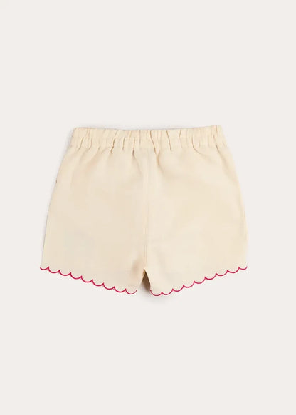 Wildflower Embroidered Scallop Edge Shorts in Cream (4-12yrs) SHORTS from Pepa London