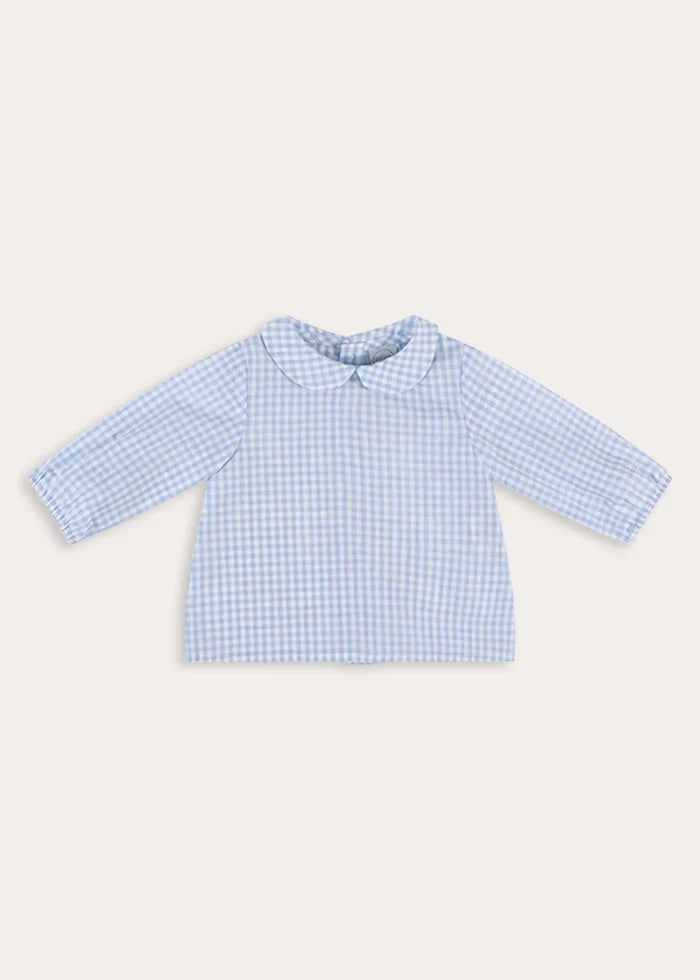 William Check Peter Pan Collar Blouse in Blue (3-12mths) Tops & Bodysuits from Pepa London