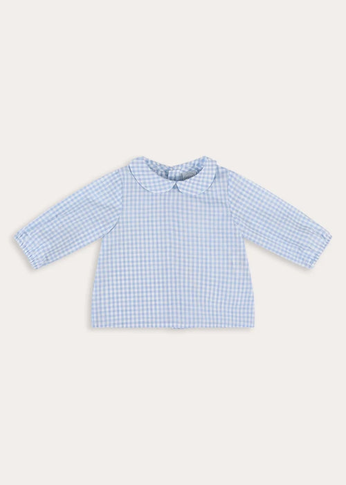 William Check Peter Pan Collar Blouse in Blue (3-12mths) Tops & Bodysuits from Pepa London